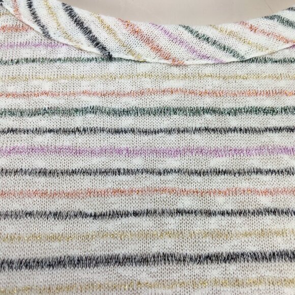 KIM & CAMI Sparkly Knitted Striped Rainbow Ruffles Sleeves White T-shirt Size XL - Picture 4 of 9